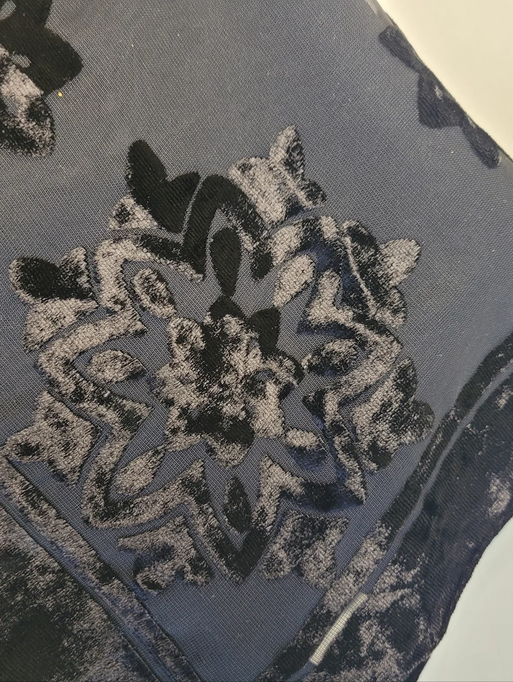 Whimsigoth Crushed Velvet Floral Sheer Lightweight Black Scarf W Long Fringe
